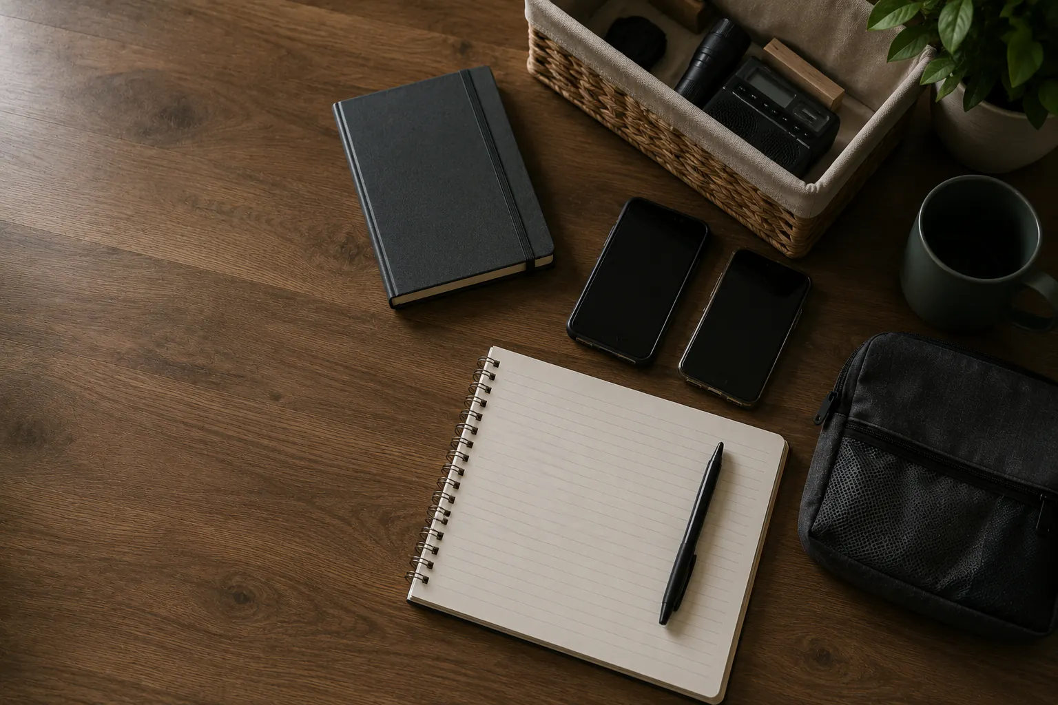 Hands of a child, an adult, and an older adult arranging blank colour-coded cards and symbol tokens on a kitchen table, with two phones face-down beside them.